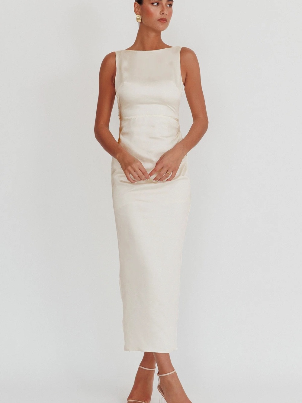 Selfie Leslie- Leila Boat Neck Maxi Dress Ivory (thread pull flaws)